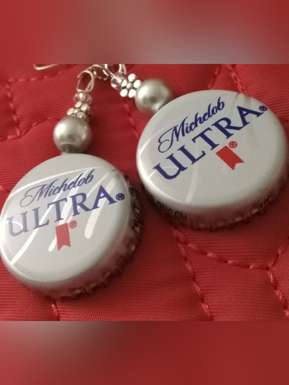 Michelob Ultra Bottle Cap Dangle Earrings - Silver & Blue